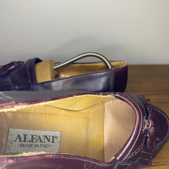 Vintage Alfani Mens Burgundy Leather Kiltie Tassel Loafers Made in Italy 9.5M - Picture 7 of 7